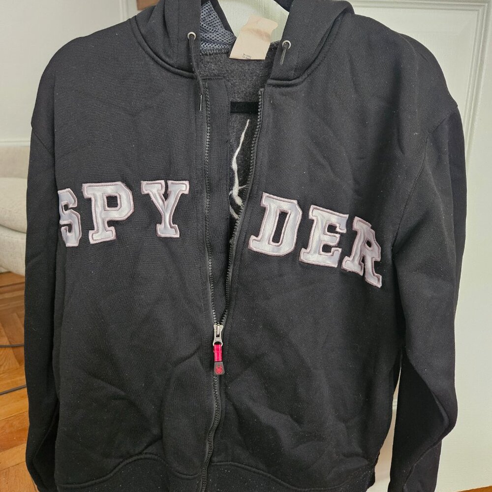 Spyder Active Hoodie Hooded Mens M Sweatshirt Black full Zip Up Embroidered